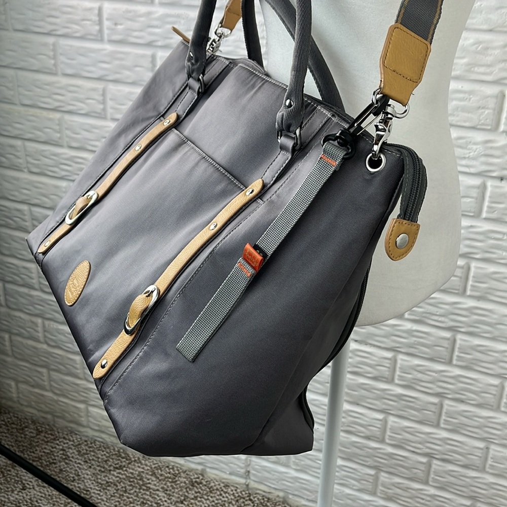 PACAPOD MIRANO DIAPER BAG LARGE GRAY COATED CANVAS CROSSBODY - Picture 4 of 17